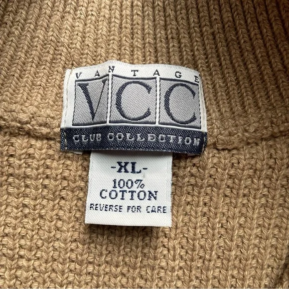 Vantage Club Collection VCC tan pullover sweater 100% cotton knit size XL - Picture 3 of 5